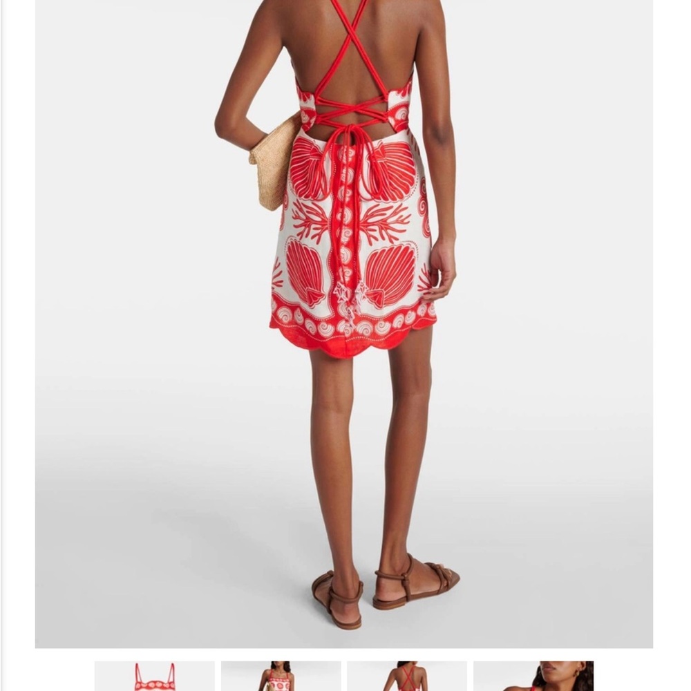 Red and White Floral Embroidered Dress - Picture 3 of 6